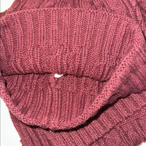 WANTABLE Burgundy Wool Blend Cable Knit Hat & Scarf Set